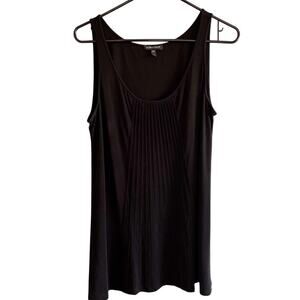 Eileen Fisher Sz M 100% Silk Black Pleated Tank Top Fairy Whimsy Goth Corpcore